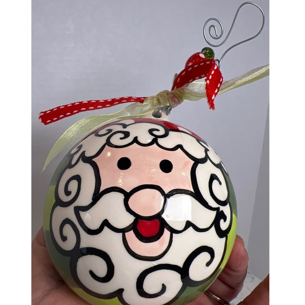 Glory Haus Santa With Stripes Ball Ornament Hand Painted Christmas Decor NWT Box